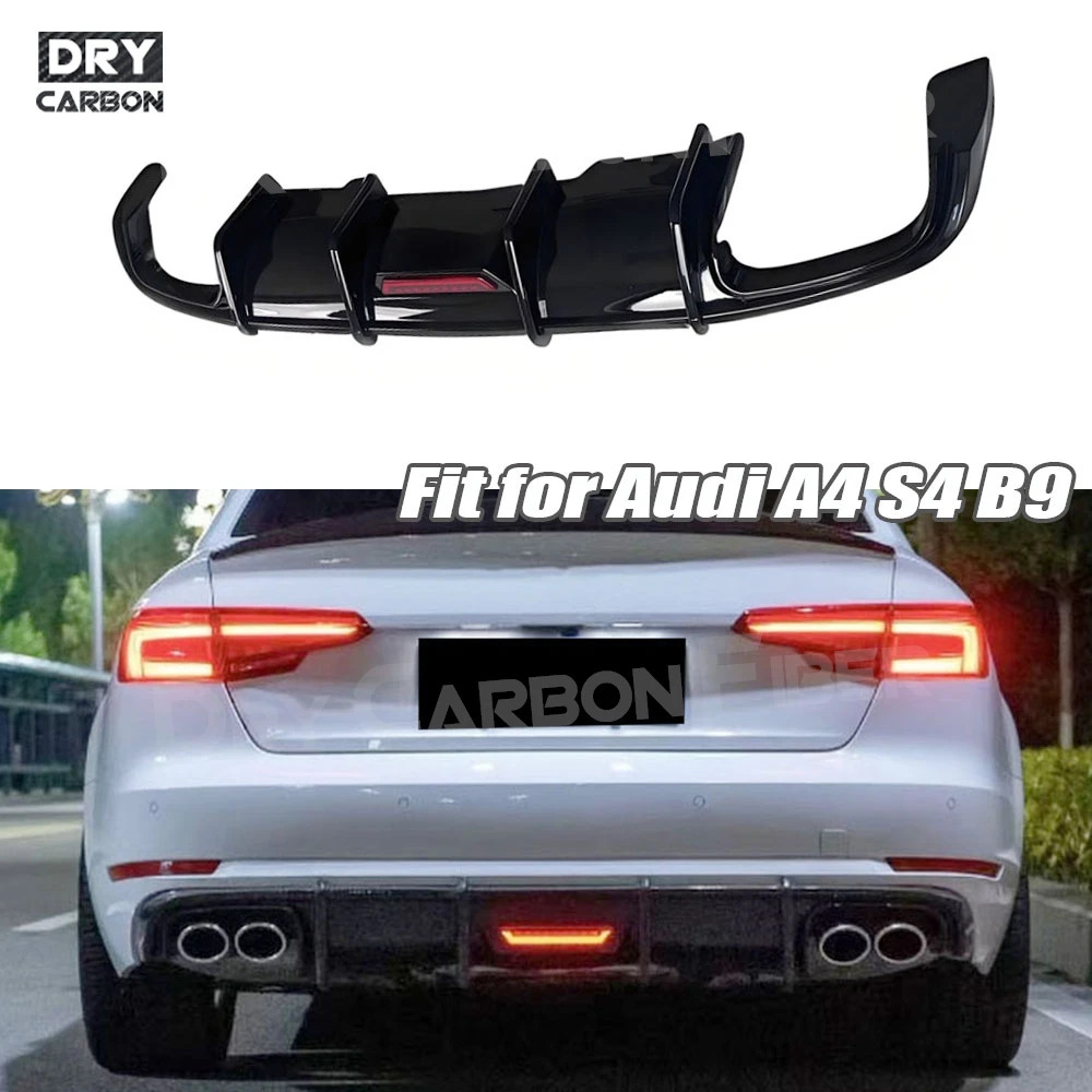 

Защита заднего диффузора из сухого углеродного волокна для Audi A4 S4 B9 2017-2019, стандартный задний бампер, диффузор, спойлер, комплекты кузова из АБС-пластика FRP