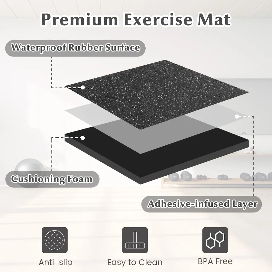 Tiles Exercise Mat, 96 Sq.Ft Interlocking Foam Floor Mat with Rubber Top, Non-Slip Waterproof Puzzle Gym Mat for Home Workout E
