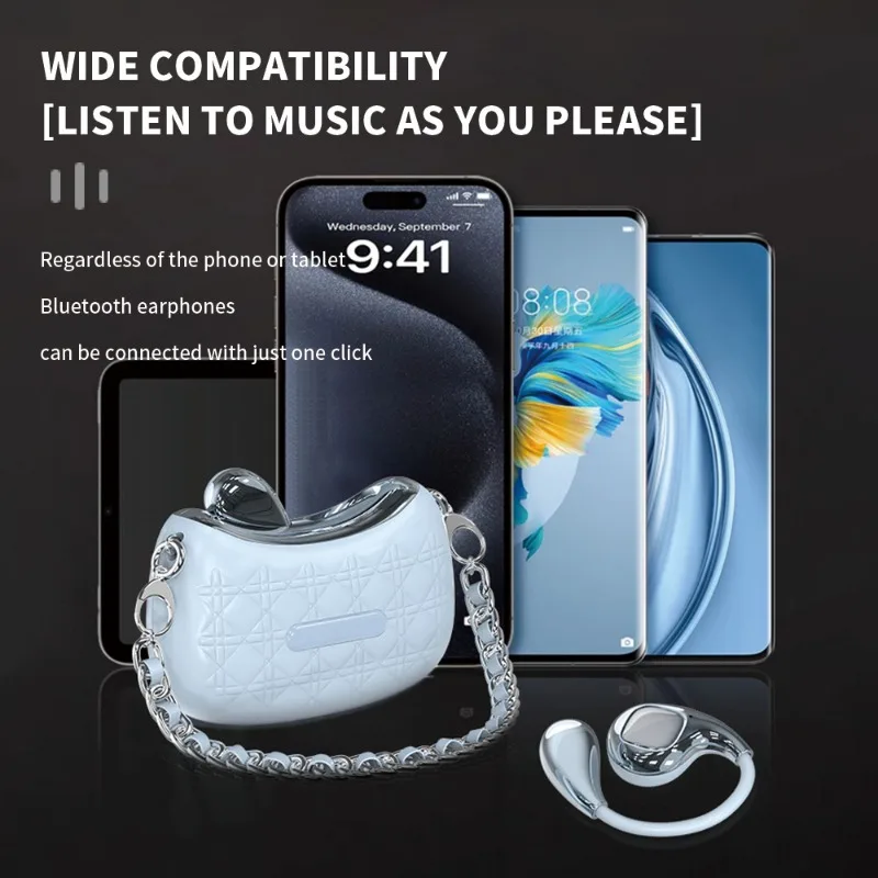 YX46 Little Pearl Bag Luxury Earphones Fashion Translation Handbag Style Earphones OWS Ear Hanging Wireless Bluetooth Earphone