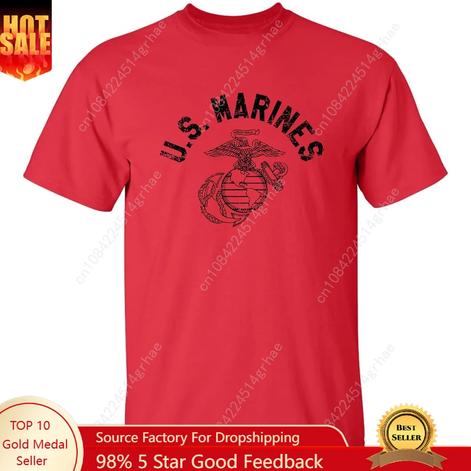 เสื้อยืดแขนสั้นผู้ใหญ่ลายหมึกดำวินเทจของนาวิกโยธินสหรัฐฯ