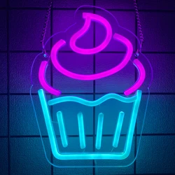 Ice Cream Neon Sign - LED Light for Ice Cream Shop Wall Decor, USB Powered, Ideal for Business Dessert Store, Bar, Party