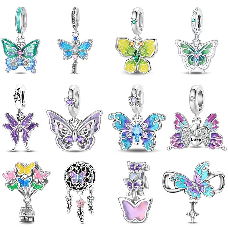 Breloques papillon en argent Sterling 925 pour femmes, adaptées aux bracelets originaux, bijoux de fête d'anniversaire, cadeaux, nouvelle collection