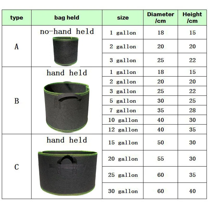 Plant Grow Bags Pot Home Garden Tools Tree Strawberry Fabric Vegetable Jardin Growing Pots Gardening 15 20 25 30 Gallon D3