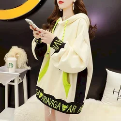 Plush Thickened Oversized Hoodies Women's Winter Spring New Korean Version Loose Sweatshirt Mid-length Lazy Ins Tide Kawaii Top