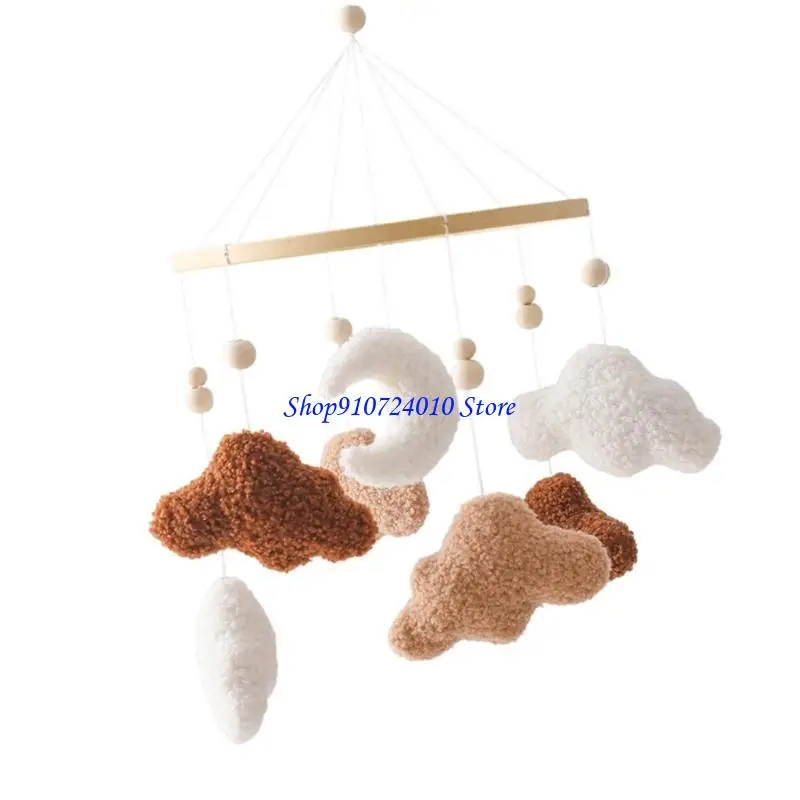 سرير متنقل على شكل سحابة قمر ناعم من القطيفة 77HD مع أجراس لطيفة لحديثي الولادة تطوير حسي للأطفال الرضع ولعبة عربة أطفال آمنة