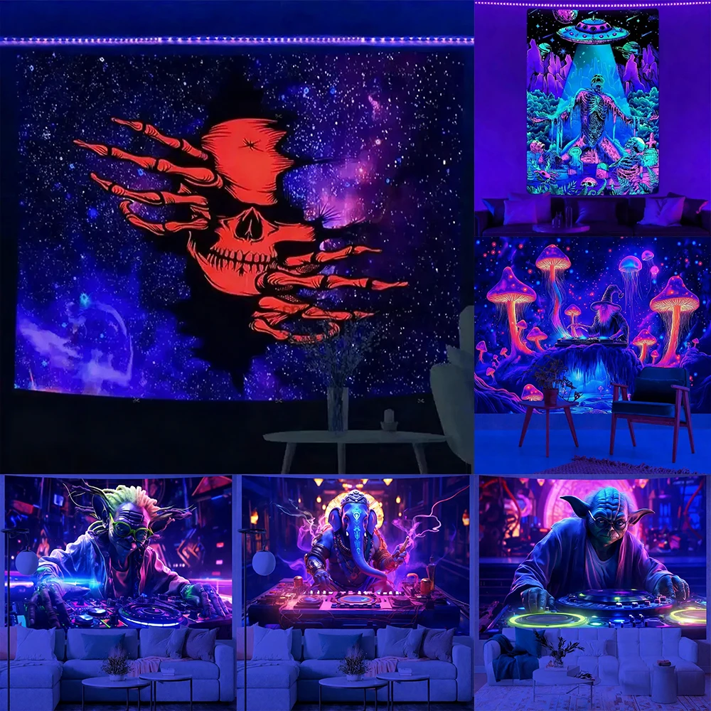 

Glow-in-the-Dark Tapestries with Vivid Designs UV reaction tapestry background decoration wall hanging bedroom party decoration