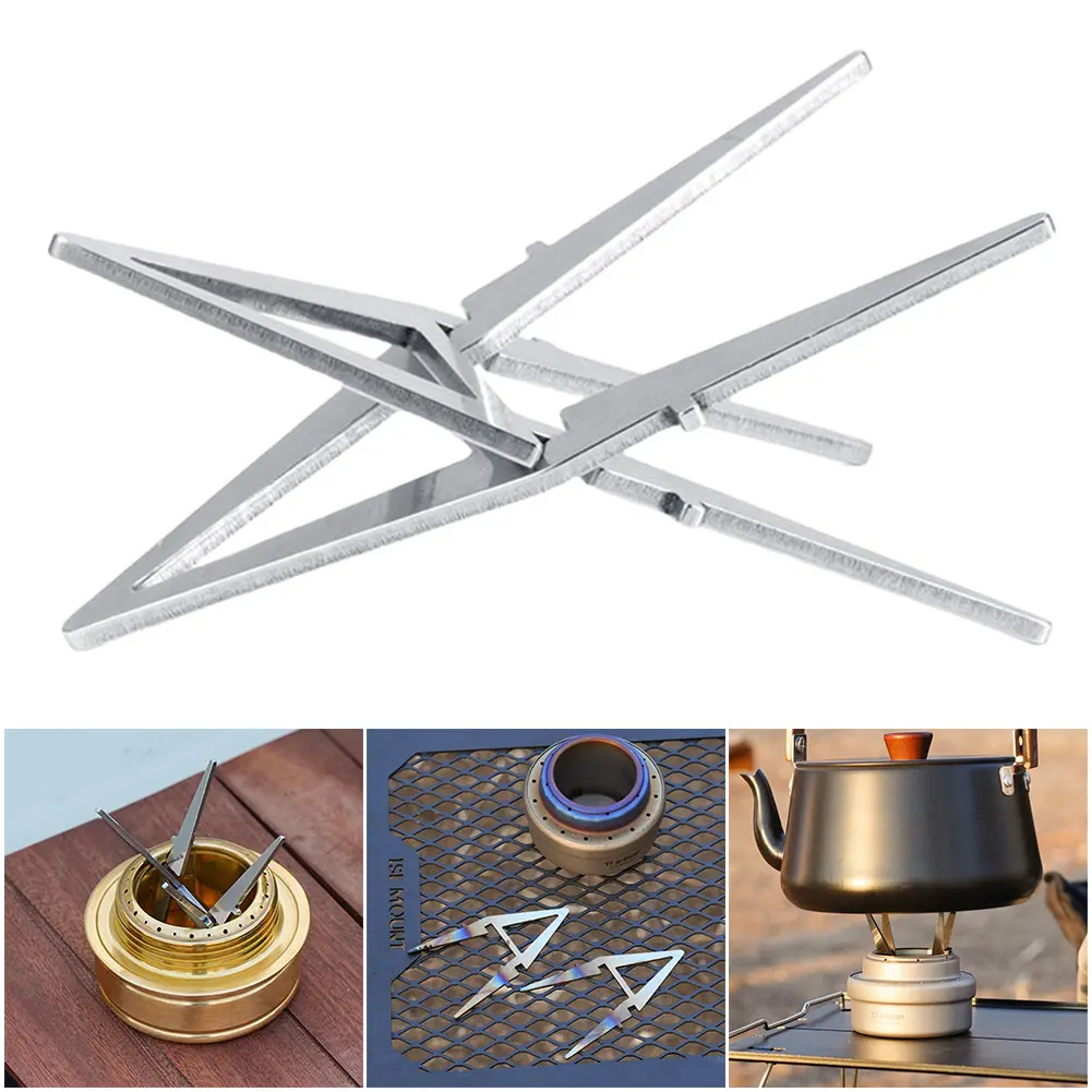 Soporte para hervidor de cuatro esquinas, soporte para estufa de Alcohol portátil de acero inoxidable, soporte para olla de Camping desmontable para Picnics familiares