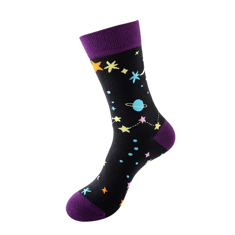 6 Pairs Unisex Funny Socks Space Printi Cotton Midi Crew Socks Sports Football Socks for Women Men Boys Girls Hip-hop