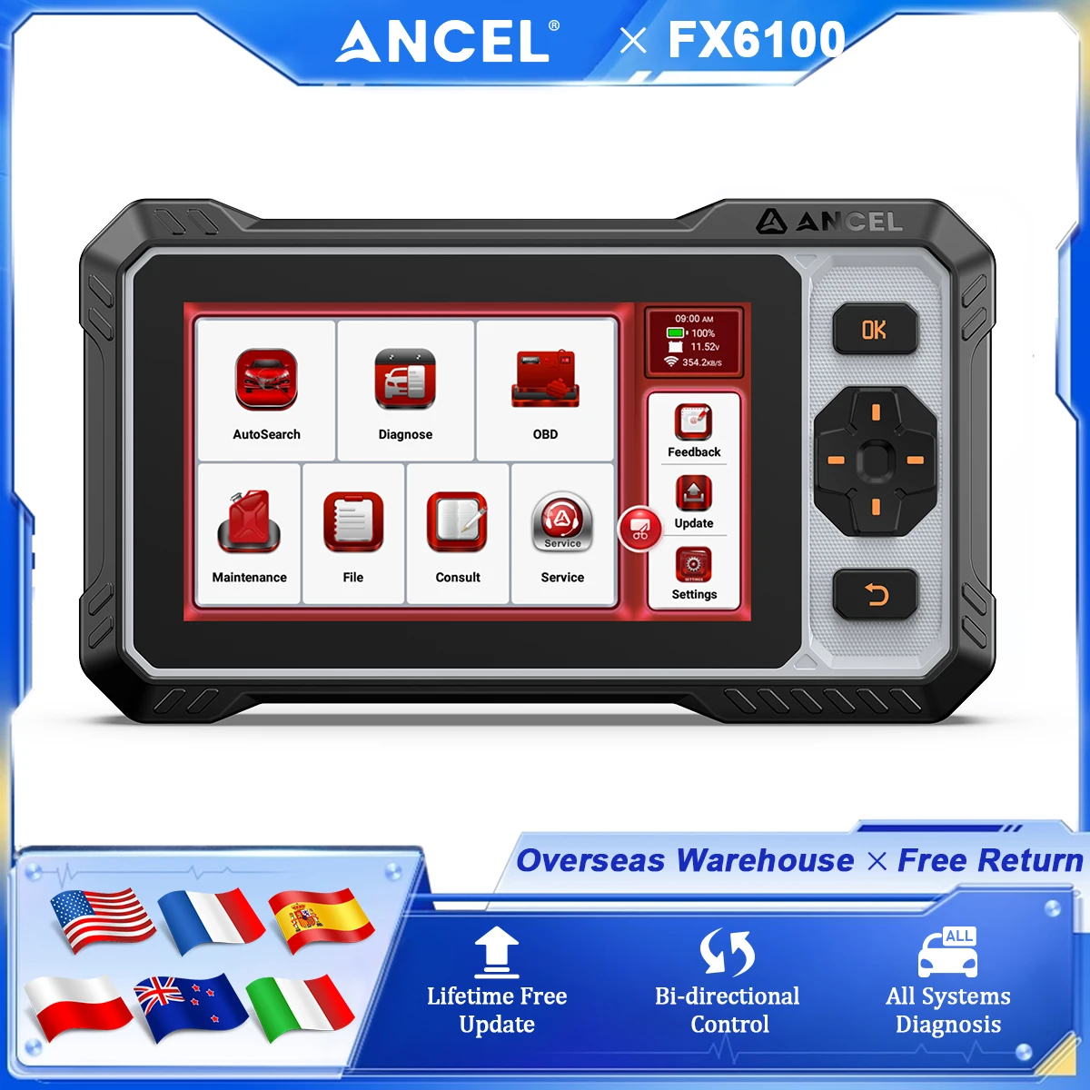 

ANCEL FX6100 OBD2 Car Diagnostic Tools All System Code Reader 15 Reset Automotive Scanner WiFi OBD2 Scanner Lifetime Free Update