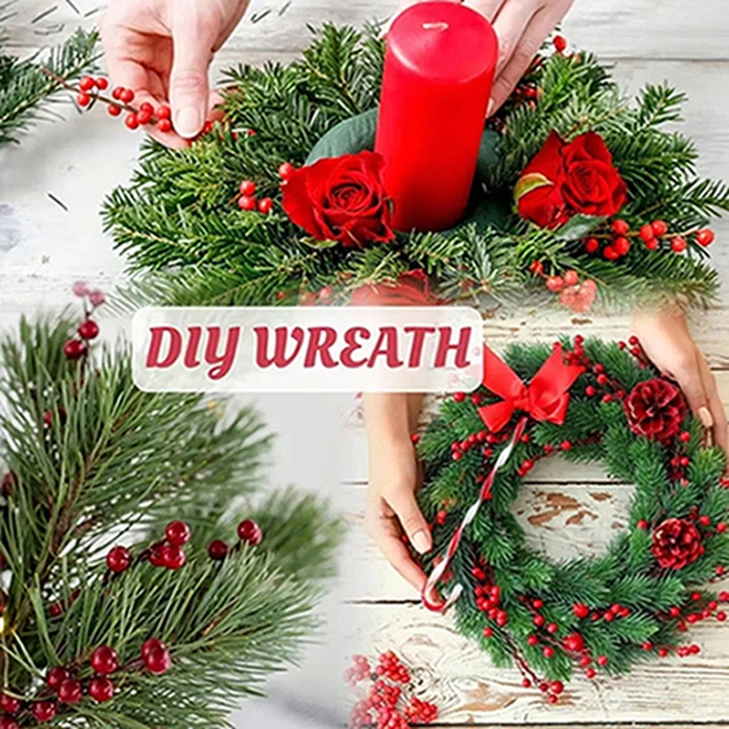 

Artificial Plant Holly Red Fruit Christmas NewYear Home Room Grace Vase Decor Outdoor Garden Bonsai Wedding Gift Box Adorn Props