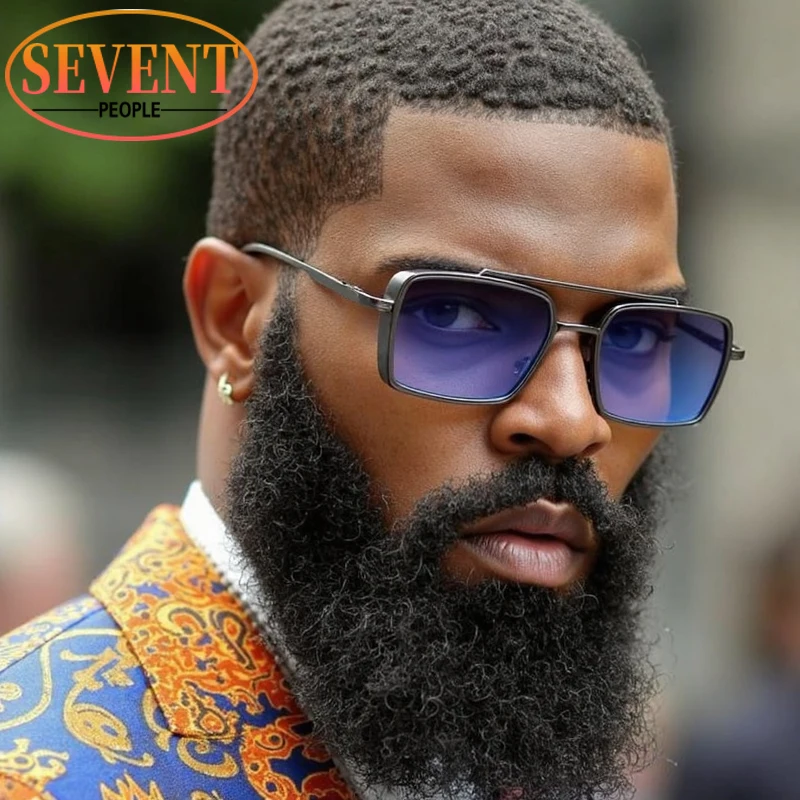 

Classic Punk Small Rectangle Sunglasses Men 2025 Luxury Vintage Metal Polygon Sunglass Retro Double Beam Shades For Male UV400