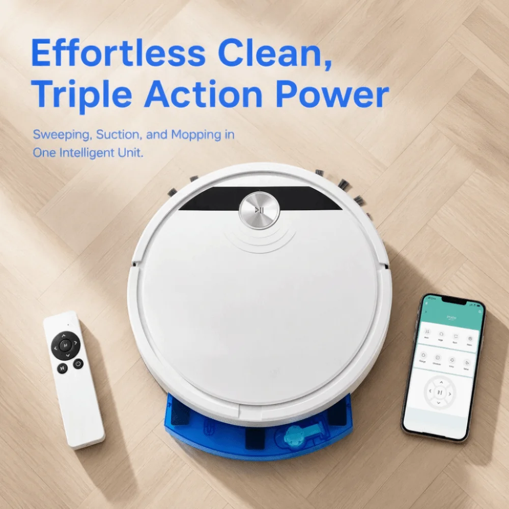 2800PA Suction Robot Vacuum Cleaner Wet Dry Mopping Super Quiet Robotic Vacuum Remote Control 3-in-1 Sweeping Robot Home Use