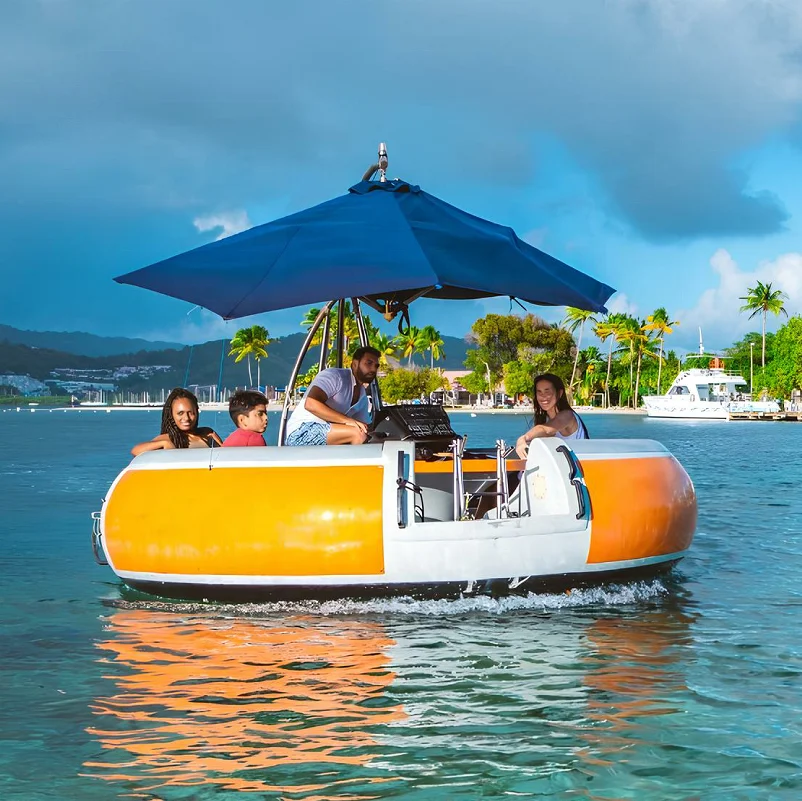

QIQU FUN 6-8 Seater Donut Boat with Sunshade Durable Fiberglass Leisure Party Donut Water Electric BBQ Boat