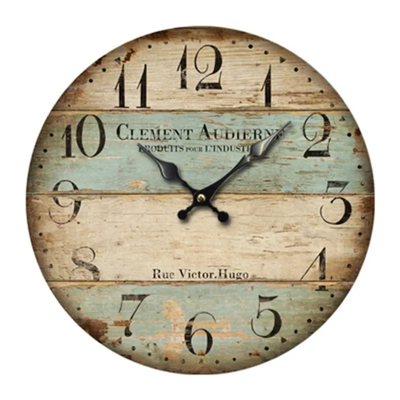 

Home 12 Inch Silent Vintage Wooden Round Wall Clock Arabic Numerals Vintage Rustic Chic Decor Mechanic Wall Clock Living Room