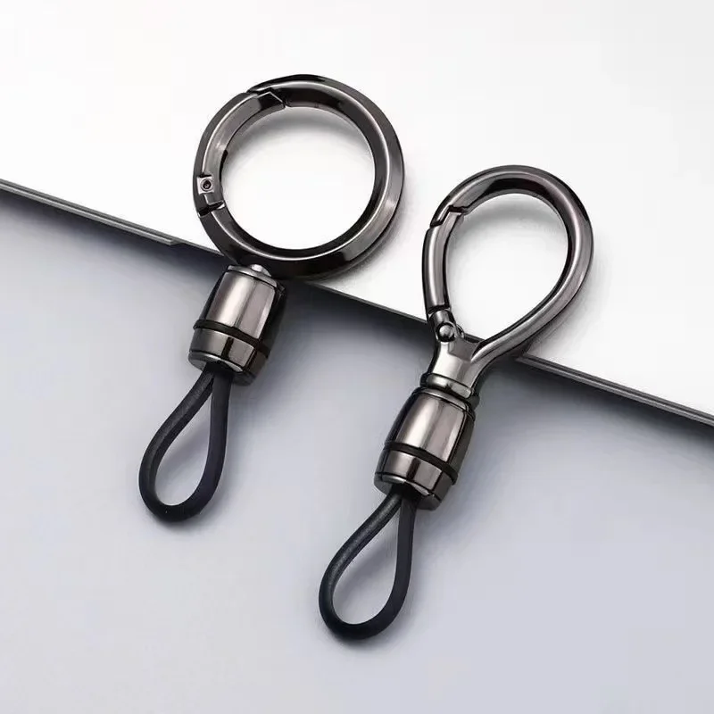 Men High-End Metal Keychain Simple Car Key Chain with Waist Hook Anti-Lo Leather Rope And Keychain Ring for Stylish Organization