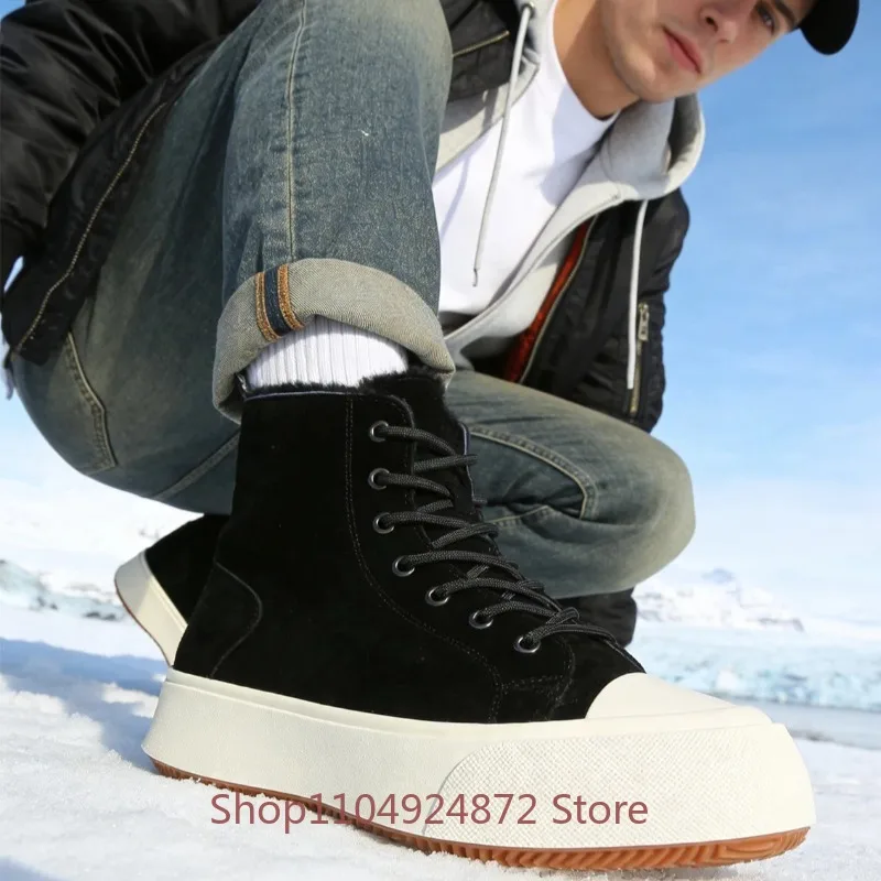 Design Thick Wool Warm High Top Snow Boots Men's Cotton Shoes Sport Outdoor Casual Non-slip Fur Genuine Leather Winter Boots