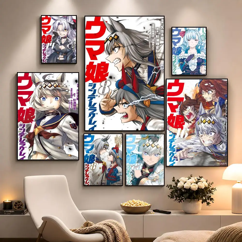 Anime Uma Musume Cinderella Gray Poster Peel And Stick Wall Art PP Waterproof HD Bedroom Living Room Home Decor Gift