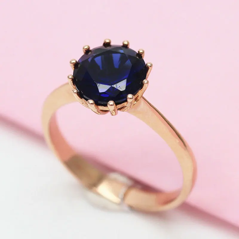 

585 purple gold 14K rose gold 12 prongs inlaid sapphire high-end round luxury charm fashion romance rings for women engagement