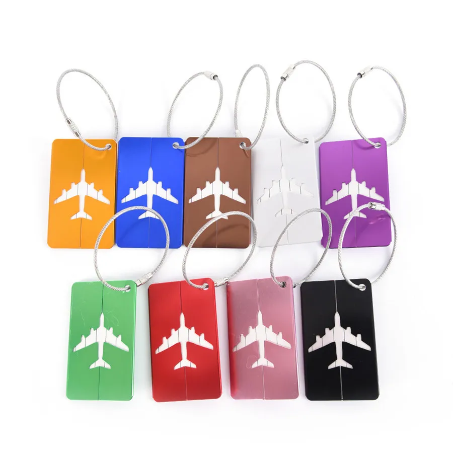 Aluminum Alloy Travel Luggage Tag Hanging Tag Suitcase Tag Plane With Name ID Cards Anti-lost Solid Color Travel Accessories