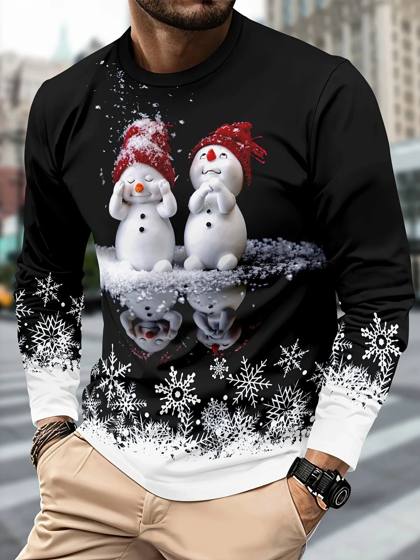 

Men's Christmas-Themed 3D Printed T-Shirt Round Neck Long-Sleeved Shirt Casual And Sports Shirt Holiday Party And Holiday Wear
