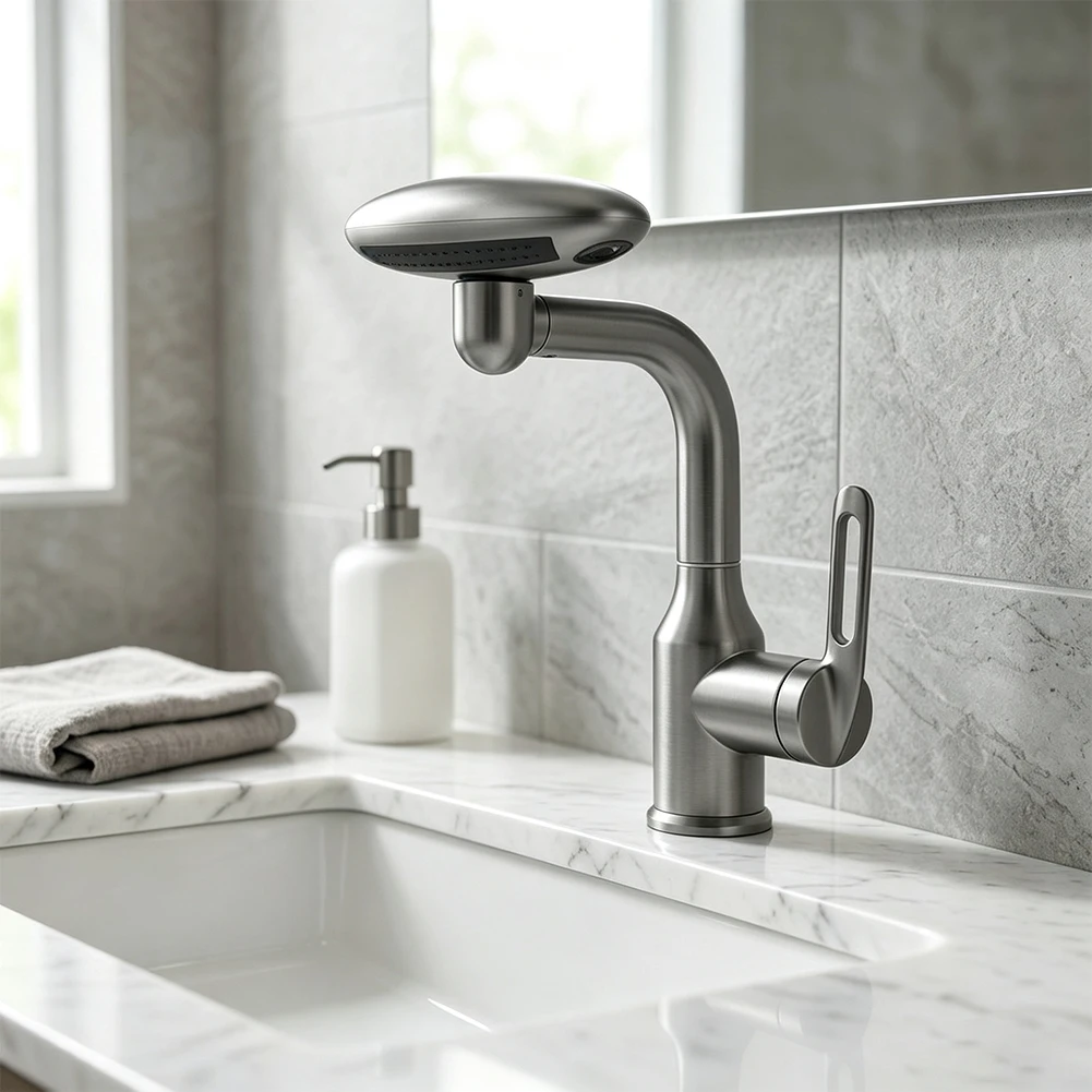 4 Water Mode Stainless Steel Bathroom Faucet with Rotatable Spout and Precision Angled Outlet for Hands Free Use