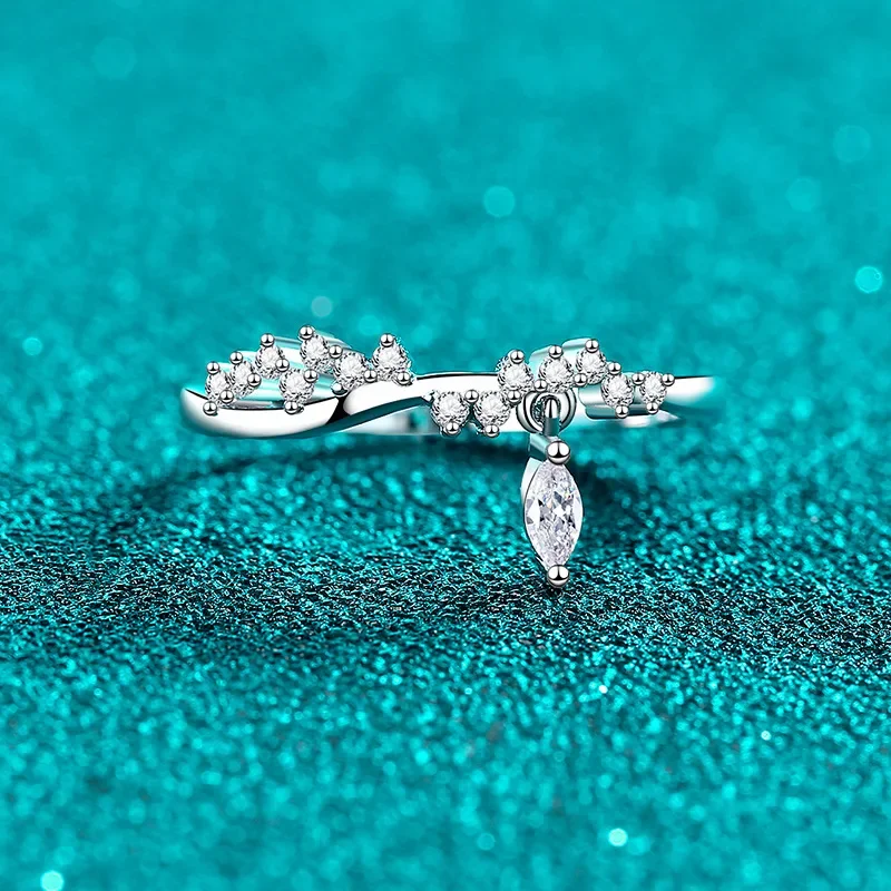 Fashion 21.2 Points Ful of Moissanite Leaf Drop Ring Luxury Trendy Platinum Pt950 for Charm Women Wedding Party Jewelry Gift