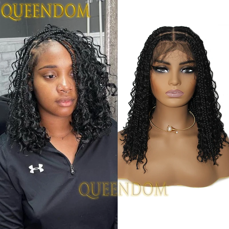 Synthetic 12inch Dreadlock Bohemia Braided Wig Full Lace Box Braid Crochet Curly Wig Knotless Cornrow Plait Braids Short Bob Wig