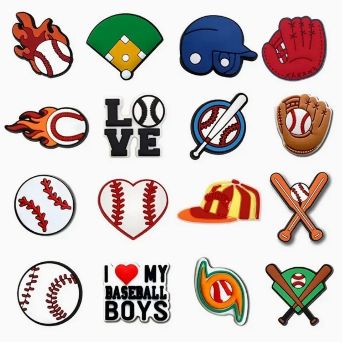 16Pcs Baseball Shoe Decoration Charms for Clog, Sports Ball Charms Accessories for Boy Men Party Favor