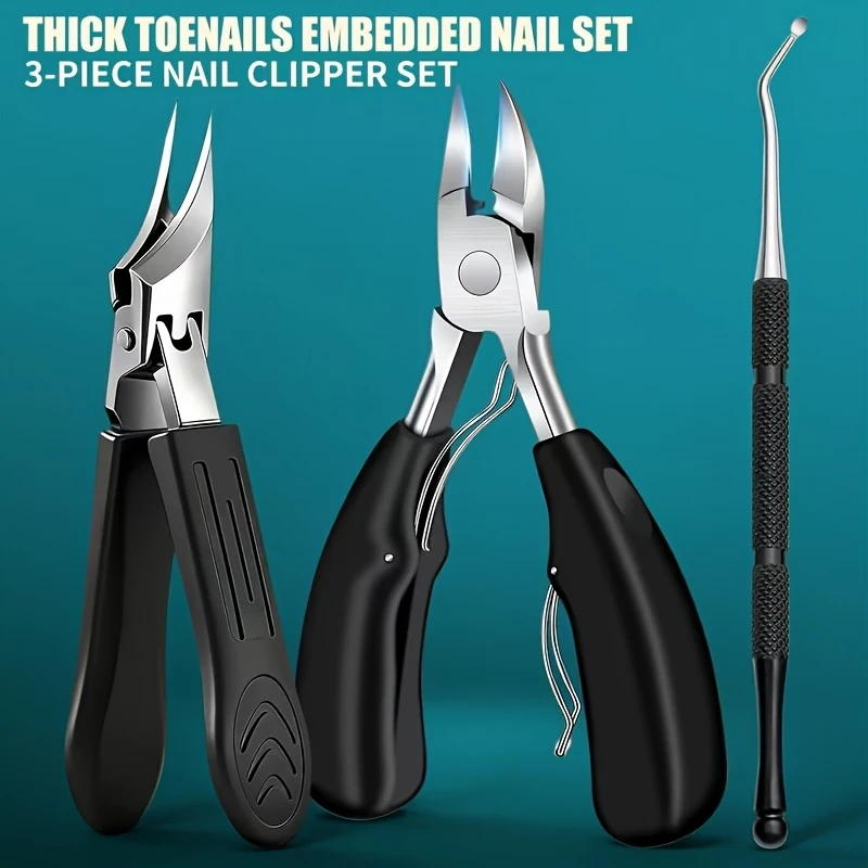 3-teiliges Set für eingewachsene Zehennägel, Nagelknipser mit Spitze, Nagelzange für eingewachsene Nägel, Pediküre-Werkzeug für dicke, harte Zehennägel – Detail 1