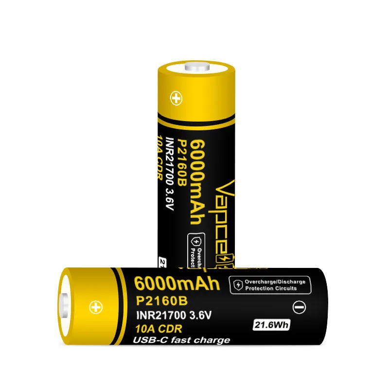 1-6pcs 기존 Vapcell P2160B 21700 고성능 6000mAh 12.5A 보호 양극 배터리 INR21700 3.6V 보조베터리 리튬 이온 셀
