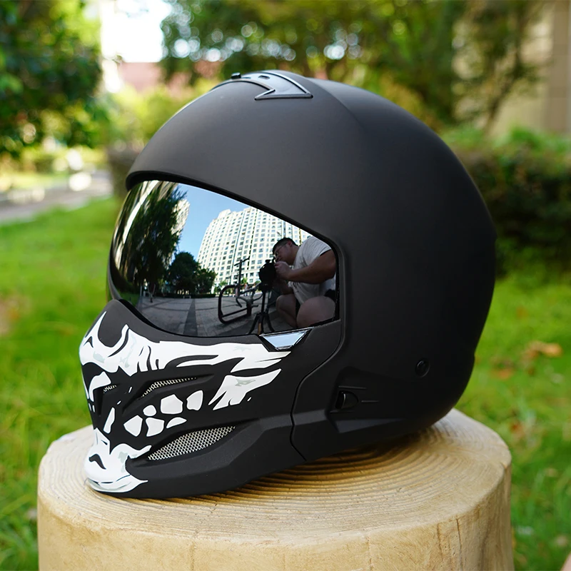 

Мотоциклетный шлем в стиле ретро «Скорпион», унисекс, четыре сезона, комбинированный шлем со съемным модулем, линзы с серебряным покрытием