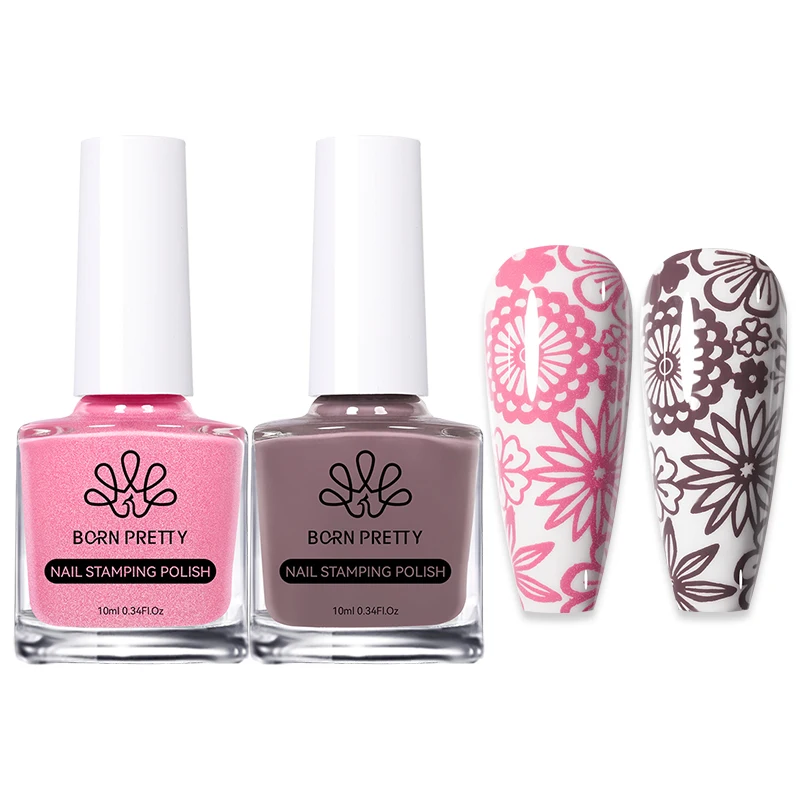 BORN PRETTY 2 Teile/satz 10ML Schwarz Weiß Nagel Stempeln Polnisch Lack Gold Silber für Nail art Platten Stempel Öl stanzen Serie