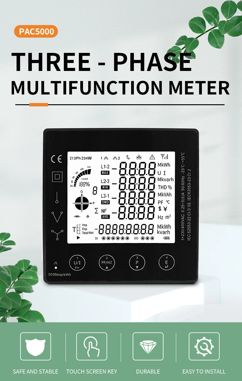 3-Phasen-Energieverbrauchsmessgerät, intelligenter kWh-Stromzähler mit CT 50/100/150/200 A Panel-Messgerät RS485 Modbus PAC5010 5110 – Detail 2