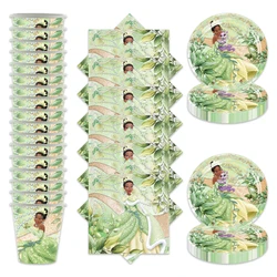 60pcs/lot Tiana Princess Theme Napkins Girls Favors Cups Plates Happy Birthday Events Party Tableware Set Decorations Supplies