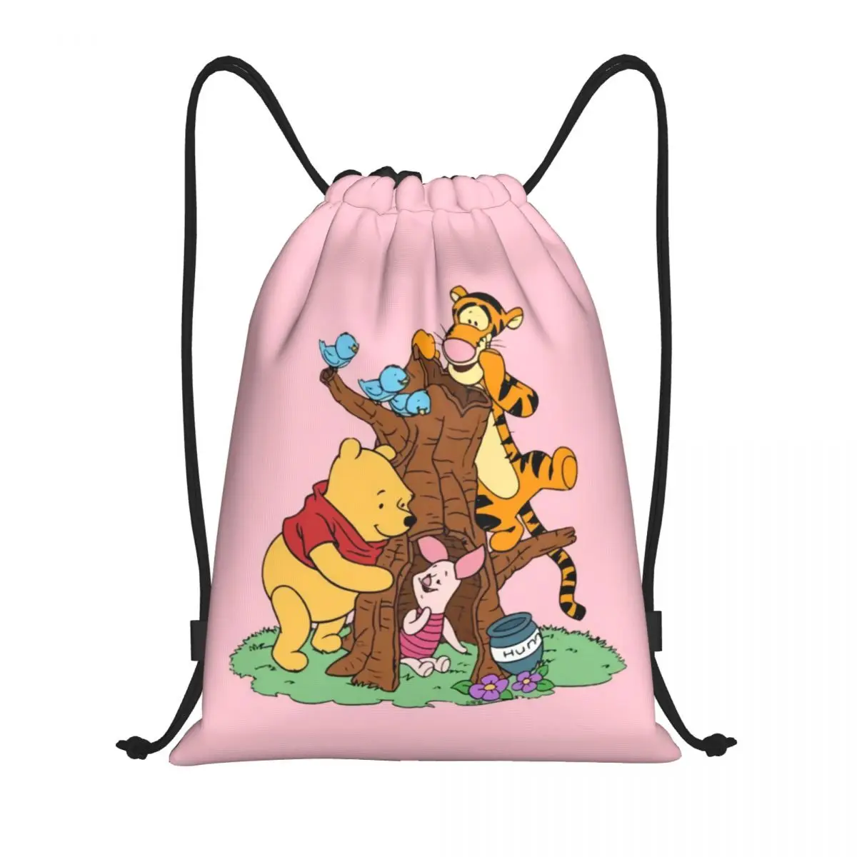 Custom Winnie Pooh Bear Drawstring Backpack Women Men Sport Gym Sackpack Portable Anime Manga Training Bag Sack