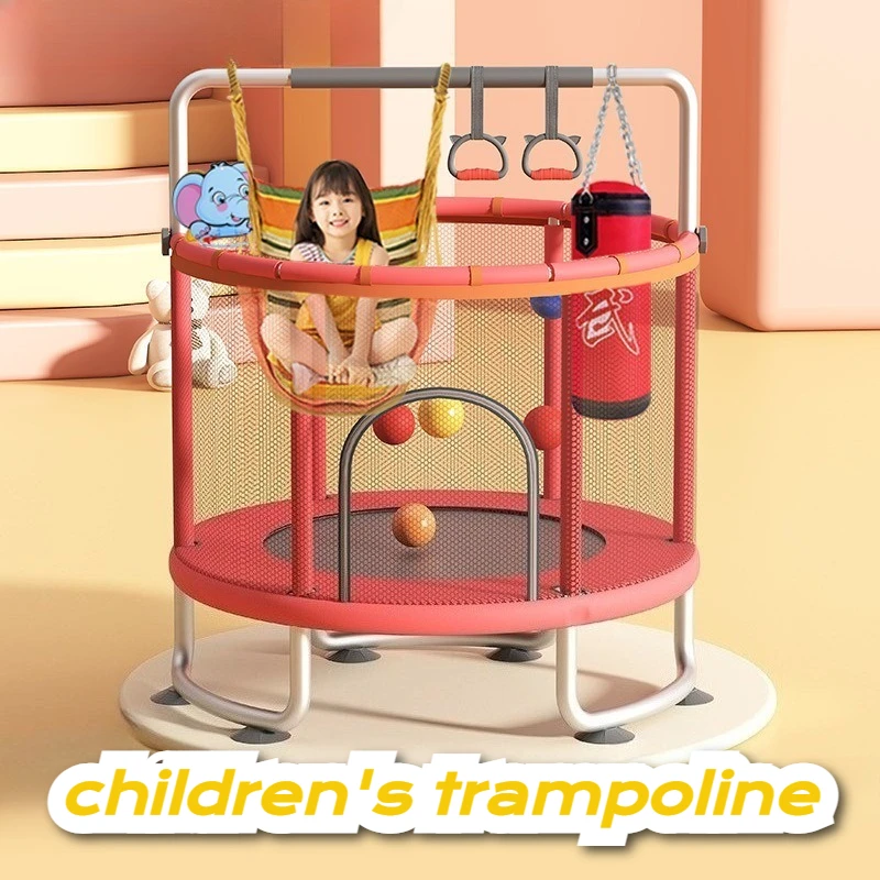 

Children Trampoline Safe Home Use Jumping Bed Durable Safety Net Trampoline Large U-shaped Foot Tube Foldable Kid Trampolines