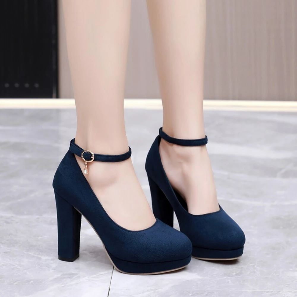 New High Heels Waterproof Platform Fashion Women Shoes Simple Versatile Professional Buckle Shallow Mouth Classic Round Toe 6001 image 5