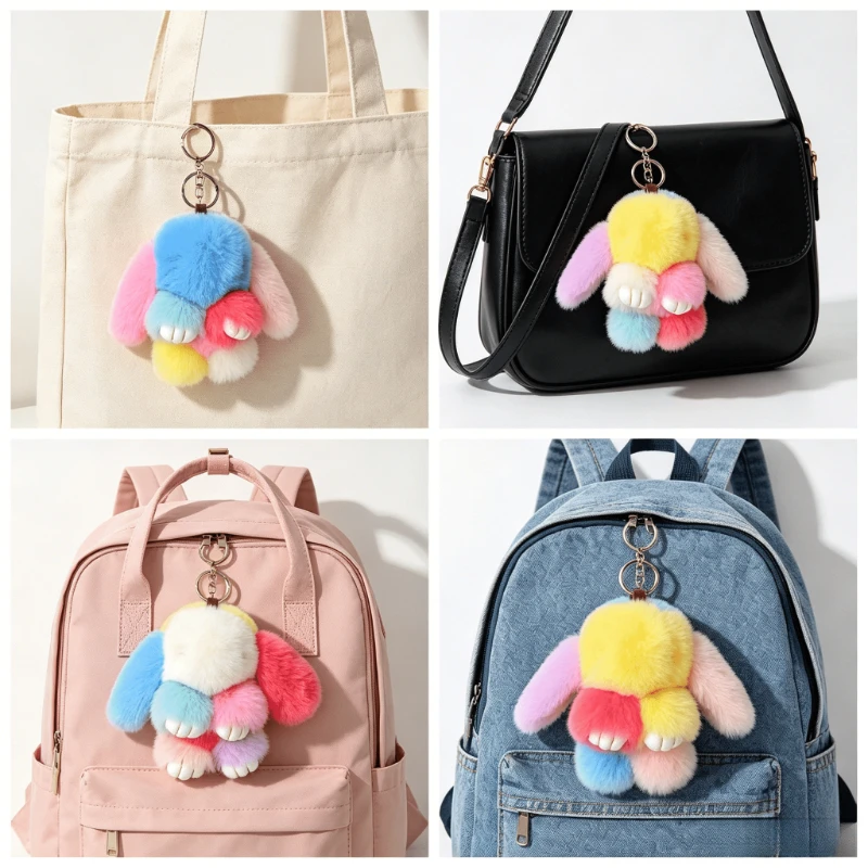 New Plush rabbit backpack accessories Faux Angora Rabbit Plush Rabbit Pendant Dead Rabbit Keychain Bag Hanging Ornament Various