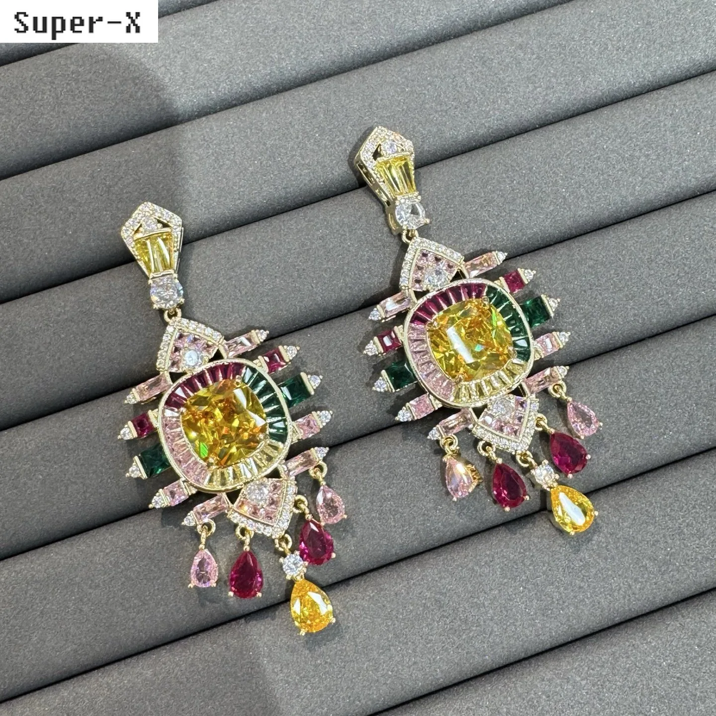 fashion cubic zirconia earrings for women jewelry gala event party silver color dangling earrings red purple green yellow