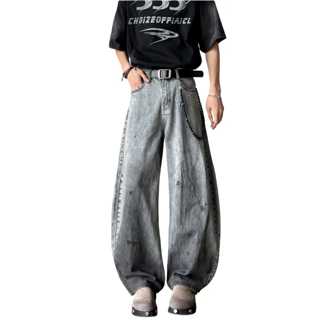 2025 الخريف الشتاء الجينز الرجال المتخصصة الرجعية التدرج سبلاش الجينز العصرية فضفاض بنطال ذو قصة أرجل واسعة فضفاضة تناسب سراويل جينز #6