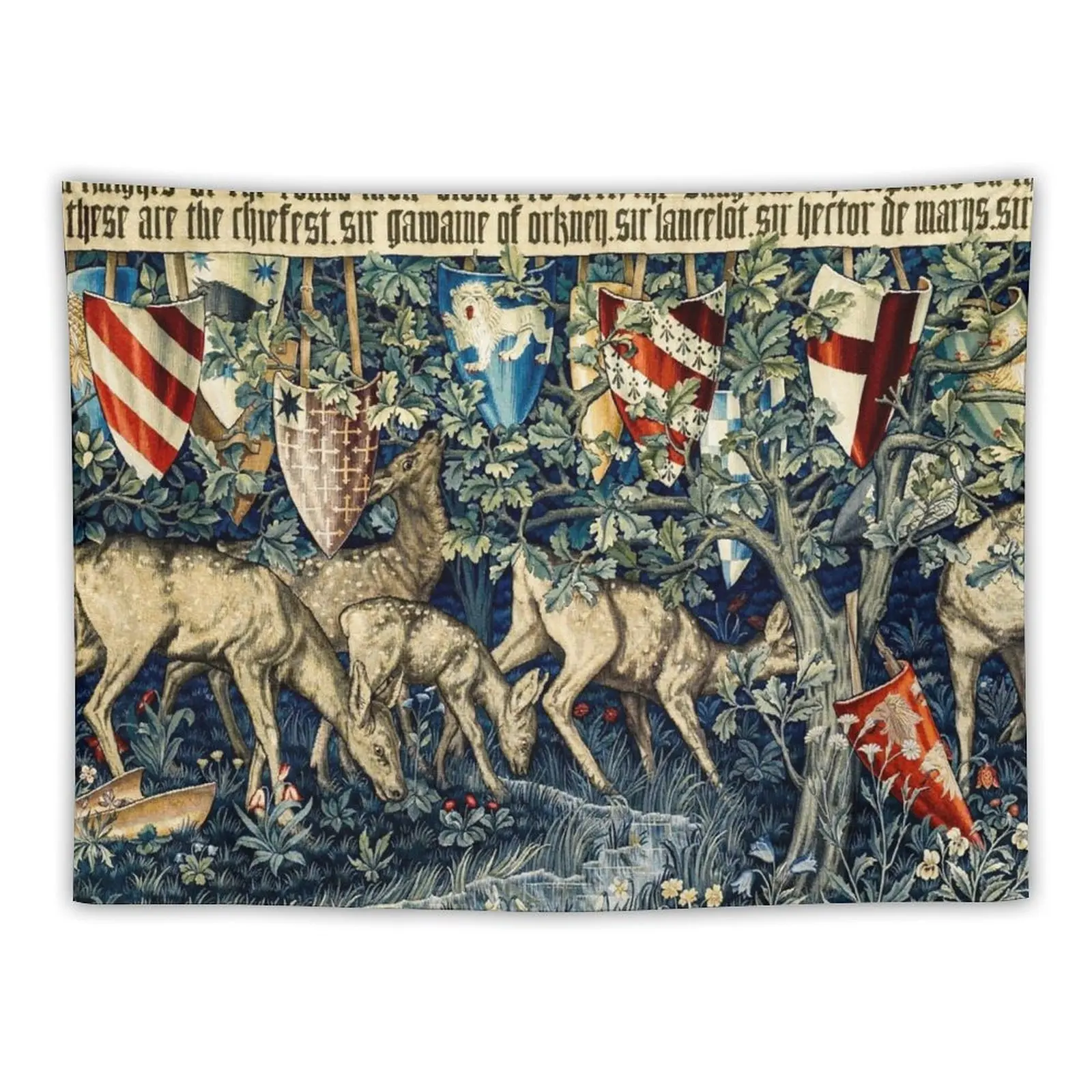 Quest for the Holy Grail Tapestries - Verdure with Deer and Shields (1900) by William Morris, Edward Burne-Jones Tapestry