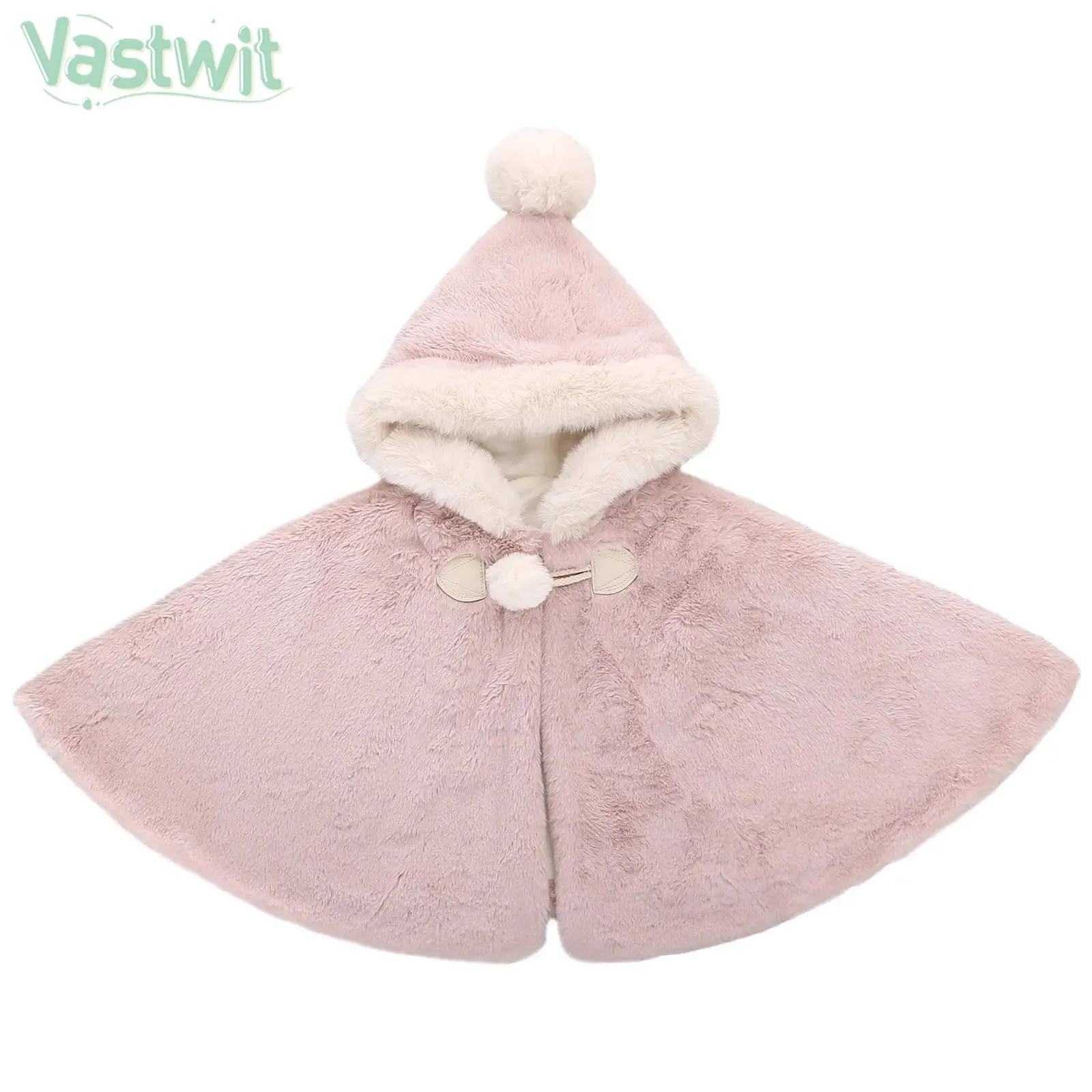 

Toddler Baby Girls Winter Warm Hooded Cape Cloak One Button Faux Fur Fleece-lined Hoodie Shawl Poncho Coat Capelet Daily Wear