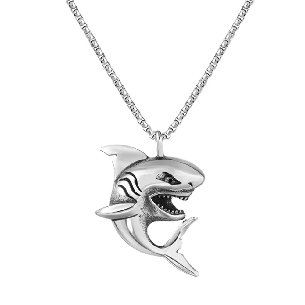 

Shark Pendant Stainless Steel Chain Necklace Trend Personality Men Fashion Jewelry Summer T-Shirt Accessories Gift