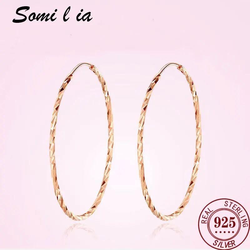 Somilia - Boucles d'oreilles 925 Sterling Silver Round Hoop Earrings for Women 30-60mm Best Gifts Fashion Glamour Wedding