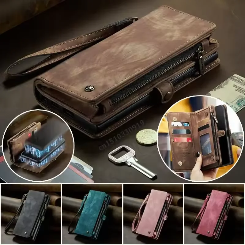 

Кожаный магнитный флип-чехол для телефона Samsung Galaxy Note 20 10 S25 Ultra S24 FE S23 Plus S22 S21 S20 A56, чехол-кошелек с несколькими картами