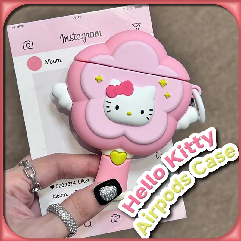 

Kawaii Magic Wand Hello Kitty 3D Silicone Airpods Case for Airpods 3 2 1 Pro Sanrio Anime My Melody Kuromi Protective Cover