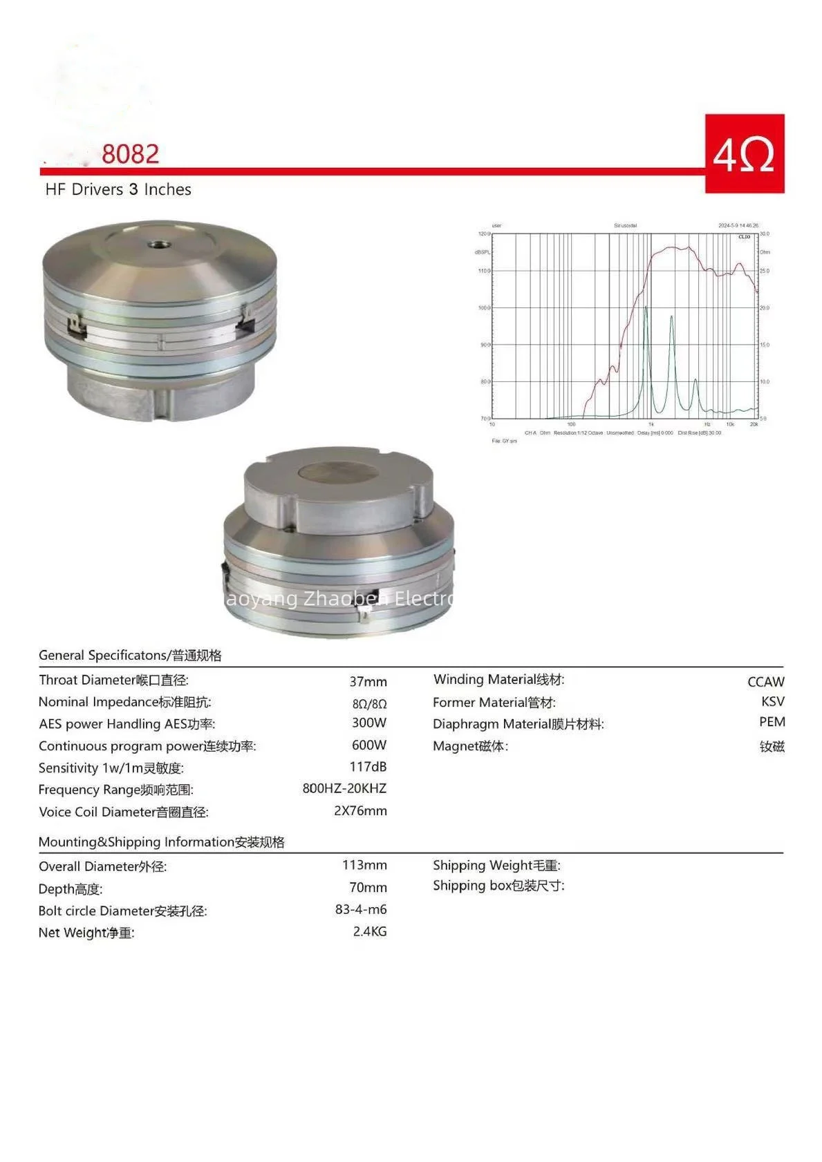 مكبر صوت نيوديميوم مزدوج 2430H عالي الجودة 76 مم، محرك مكبر صوت احترافي بحجاب الحاجز، 36 مم