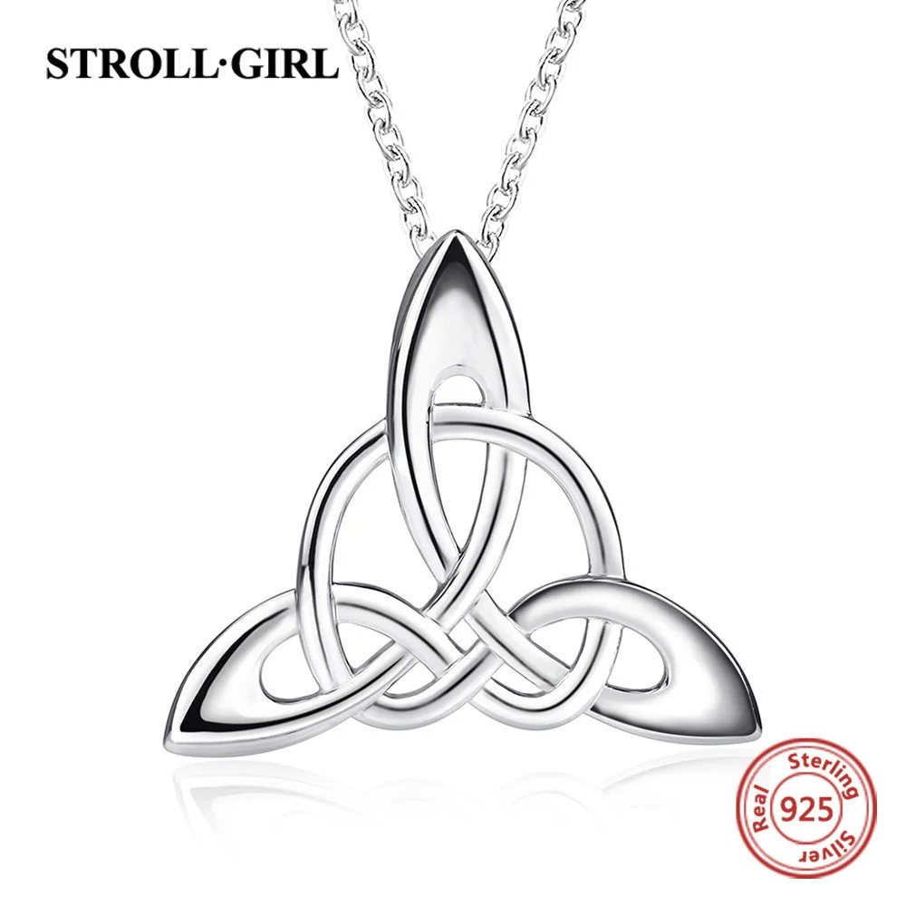 Irish Celtics Knot Pendant Chain Trinity Symbol Talisman Sign Necklace for Women 925 Sterling Silver Fine Jewelry Christmas Gift