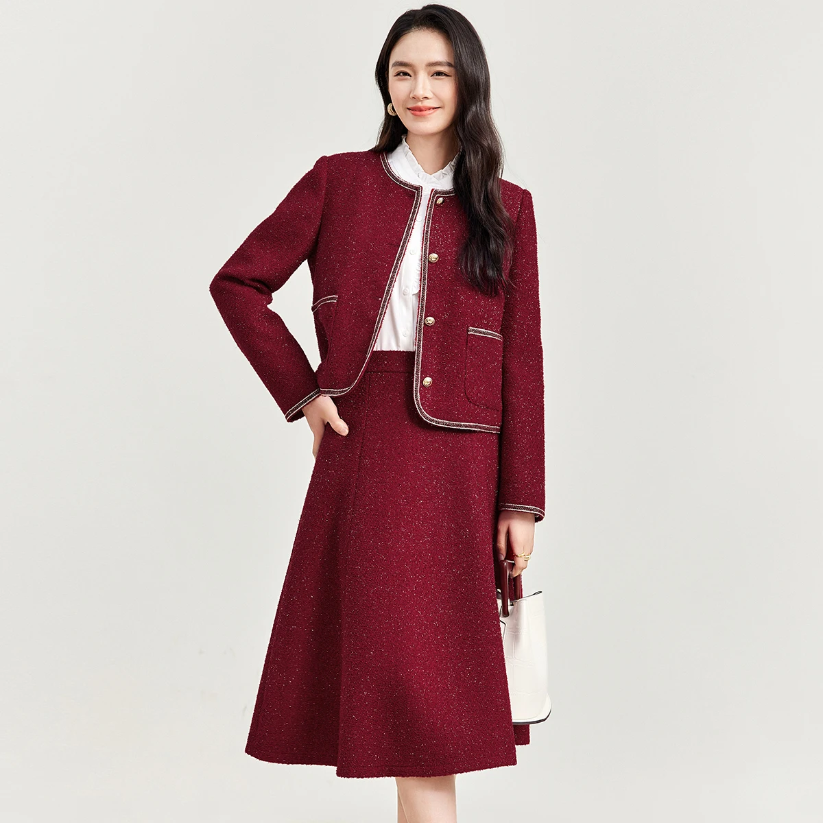 SENTUBILA Dames 2-delige tweedsets Dames elegante outfits 2026 Lente Contrastversiering Cropped gewatteerde jassen Roksets 144Z57533