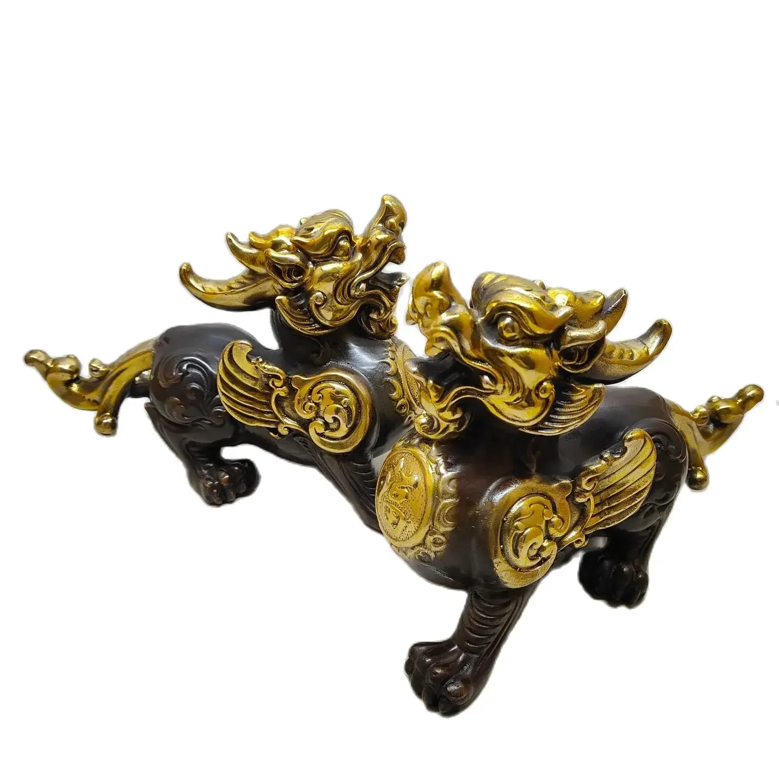 Wholesale copper feng shui wealth attracting qilin decoration, brass, purple copper, gilded wealth qilin, a pair of ornaments